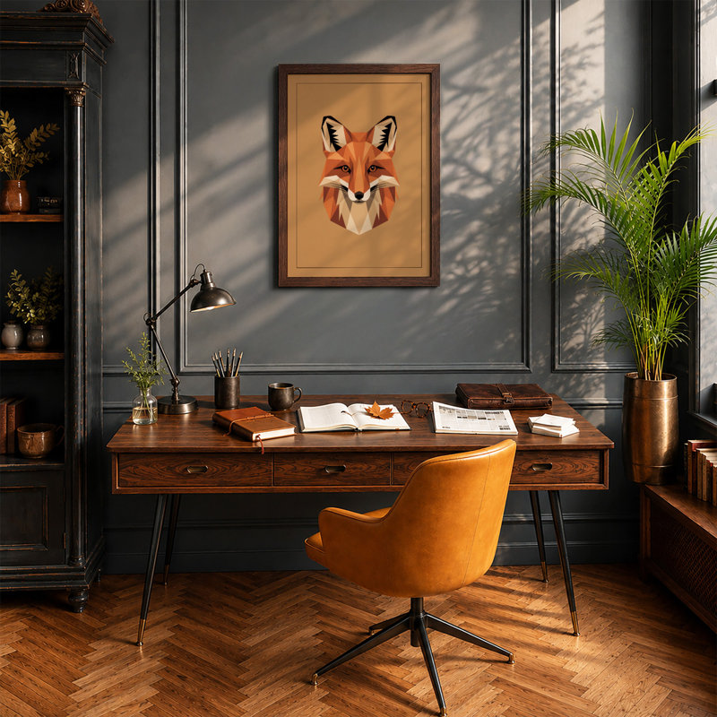 Fox Head Geometric - Framed Print, Walnut, A1 - 84.1 x 59.4 cm