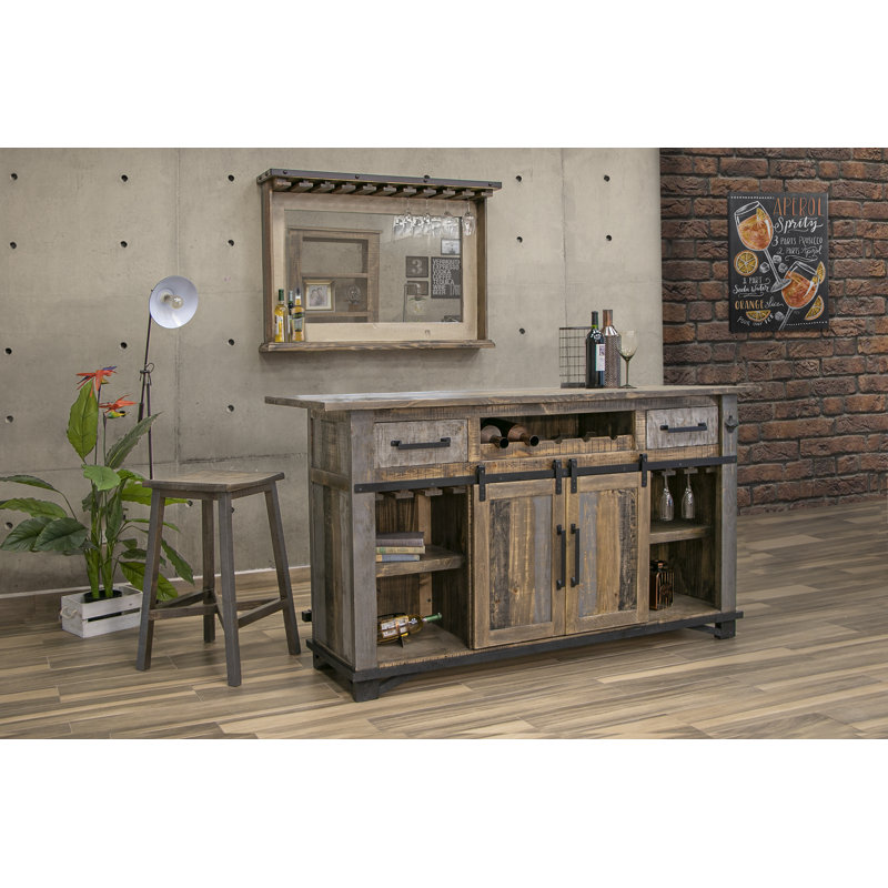 Greenview Loft Rustic Solid Wood Bar Counter with Iron Handles