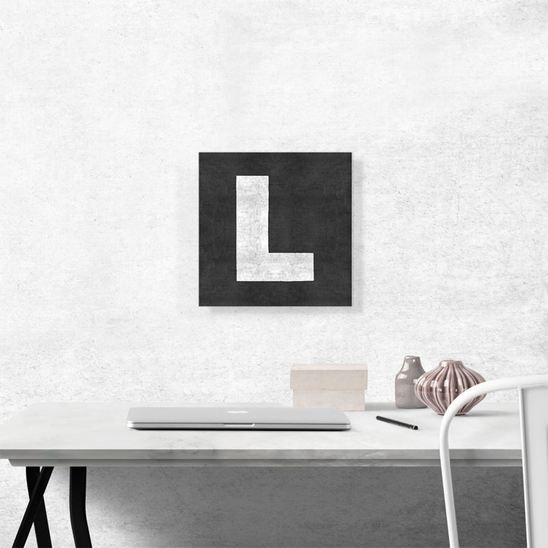 Tableau noir, lettre L - impression sur toile tendue, H 12 po x l 12 po x P 1,5 po
