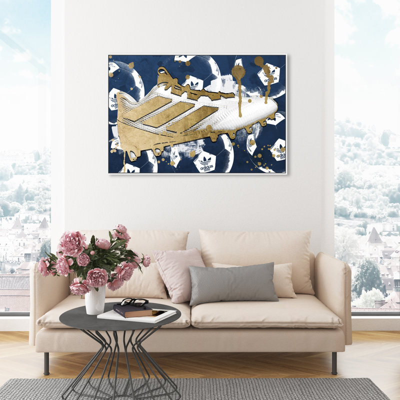 " Soccer Cleats Navy ", White Framed, 30" H x 45" W