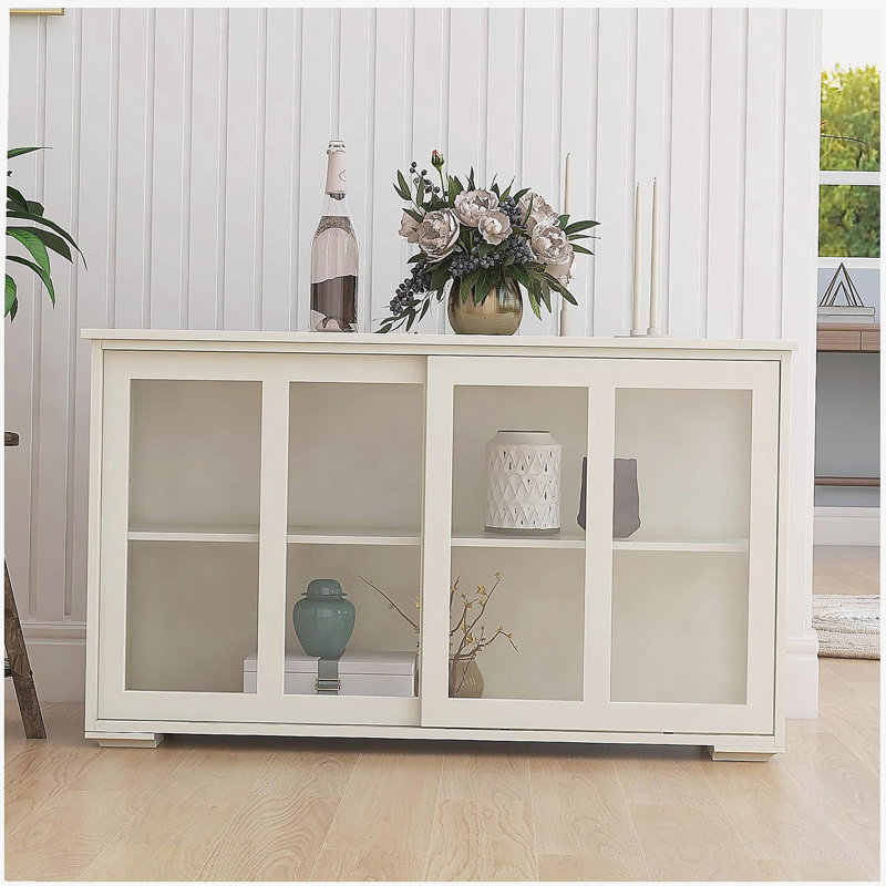 Kitchen Storage Rack Glass Door Cabinet - White, White
