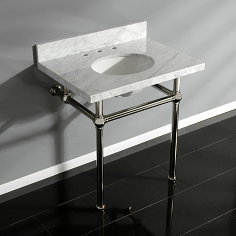 Kingston Brass Templeton 30-Inch Vanity Top with Brass Legs (8-Inch, 3-Hole), Carrara Marble/Polished Nickel