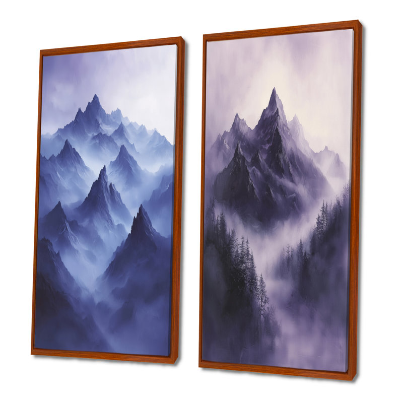 Misty Peaks In The Twilight III - Paysages, art mural 2 panneaux, H 32 po x l 33 po, Impression encadrée flottante, Brun