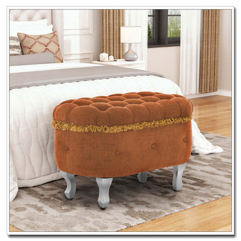 Banc de rangement avec repose-pieds en tissu, Orange