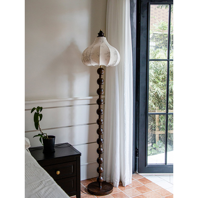 Lampe sur pied en bois massif et tissu de style français rétro