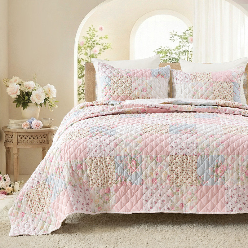 Ensemble de courtepointe Wonderful Shabby Chic, Rose, Grand lit