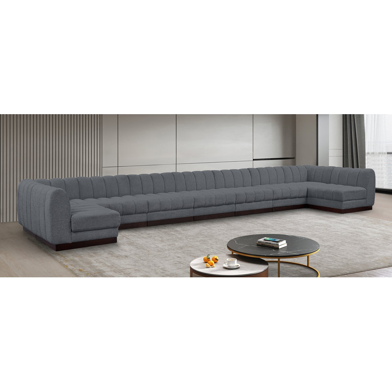 Hippen 9 - Piece Upholstered Sectional, Grey Chenille Fabric