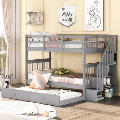 Stairway Twin-Over-Twin Bunk Bed with Twin size Trundle for Bedroom,Dorm,Adults