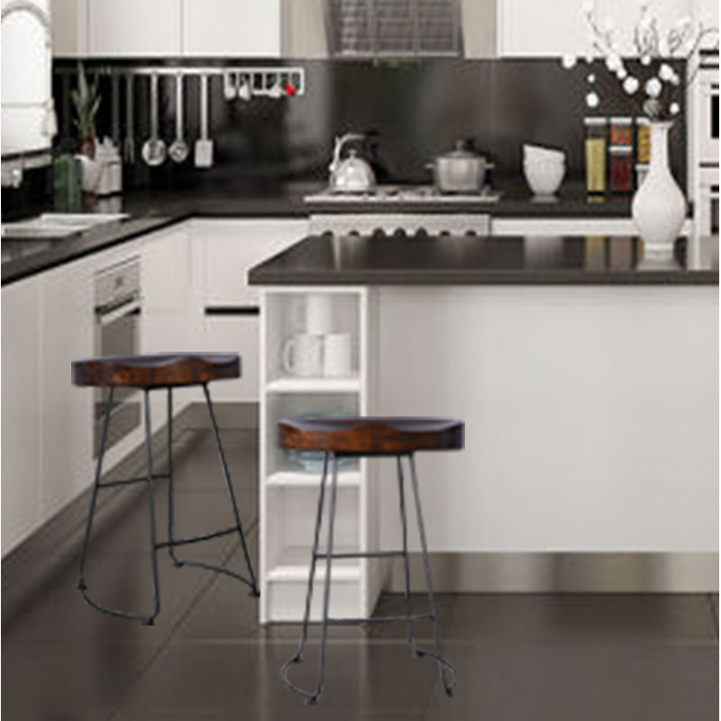 Seleukos Counter Stool with Metal Frame, Walnut/Black