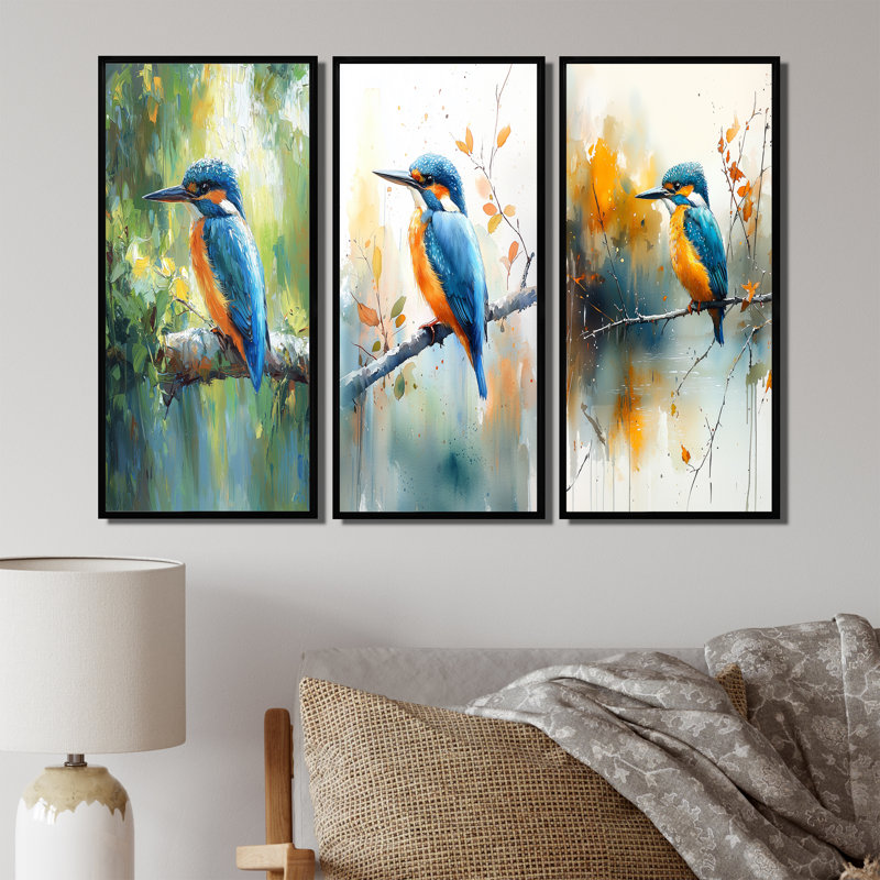Très grand martin-pêcheur près de la ferme - Collection de décorations murales Green Bird, H 32 po x l 48 po, Noir
