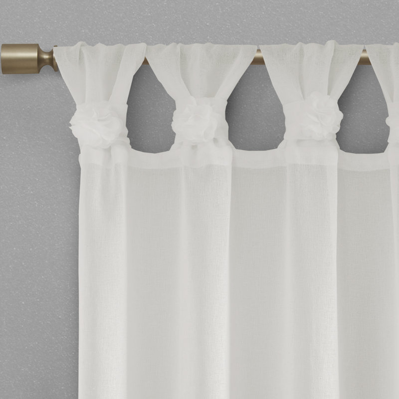 White Faux Linen Sheer Tab Top Curtain Panel