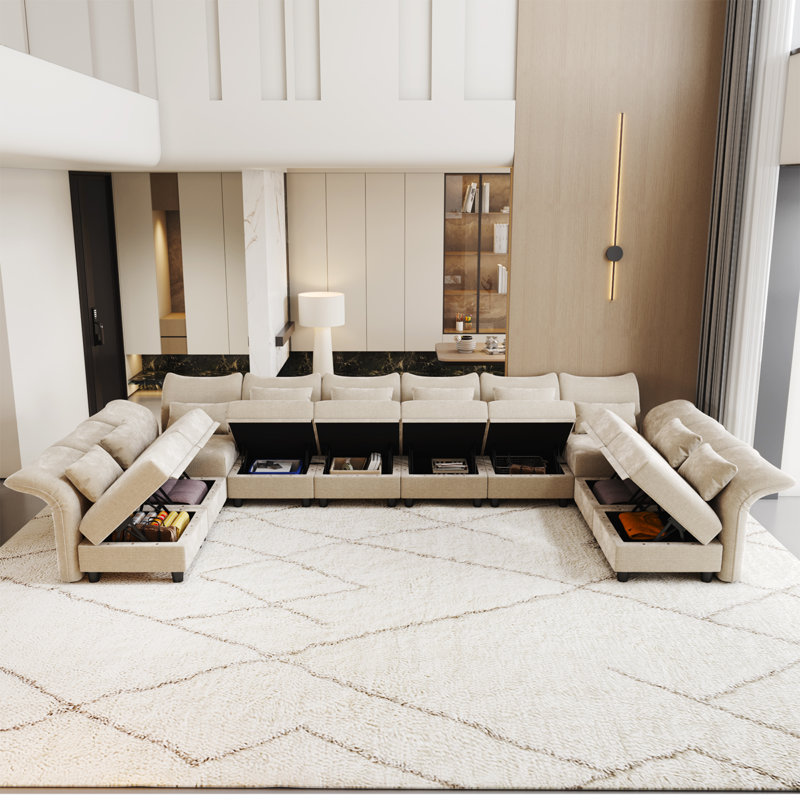 Brodderick Upholstered Sectional, Ivory Microfiber