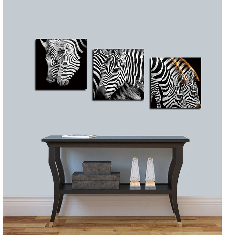 "Zebra Stripes" Tempered Glass Wall Art, 12" x 12", Set of 3