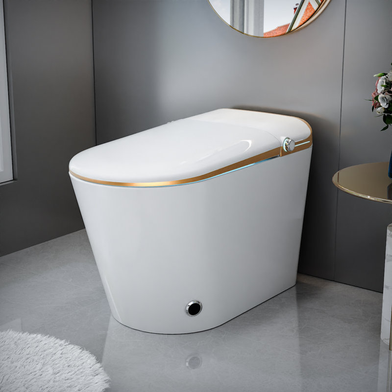 Toilette intelligente avec bidet Sanoxis, couvercle à ouverture / fermeture automatique, chasse automatique sans réservoir de 1,28 gallon par chasse, siège chauffant, laveuse et sécheuse à eau chaude, fermeture en douceur, chasse occultante, désodorisant et télécommande
