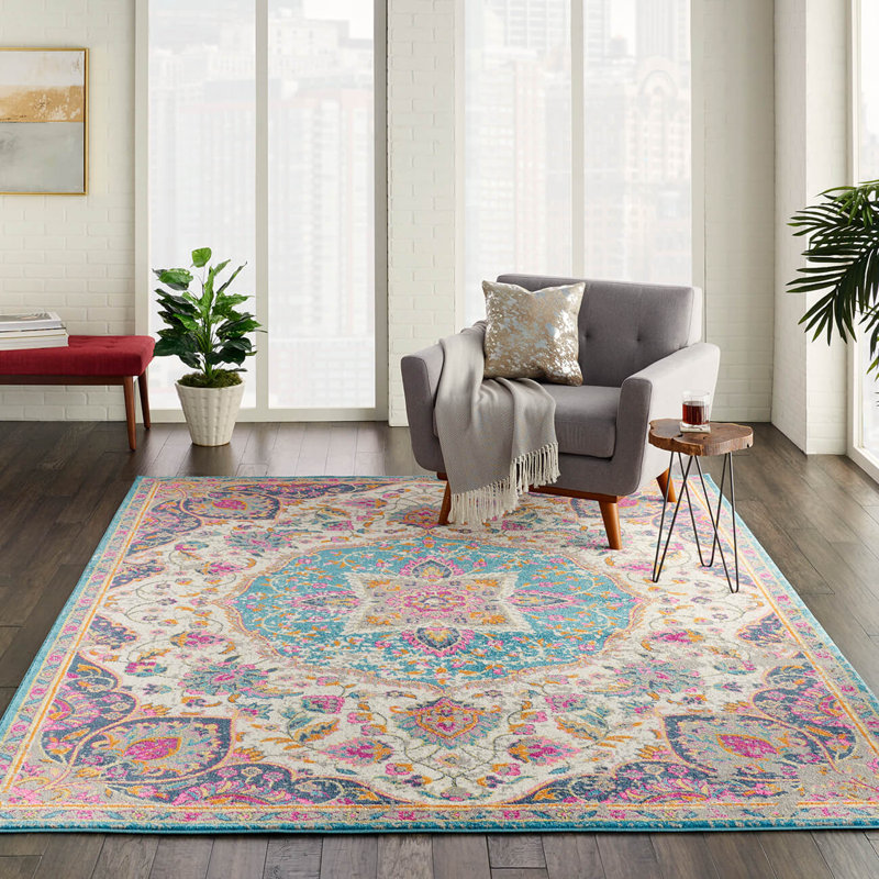 Multi Floral Thick Modern Easy To Clean Luxurious Traditional Rug For Bedroom, Living Room, Dining Room