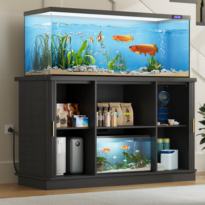 75 Gallon Fish Tank Stand With Power Outlet, Heavy Duty Aquarium Stand With Sliding Cabinet Door, 1000LBS Capacity Turtle Tank Reptile Terrarium Stand