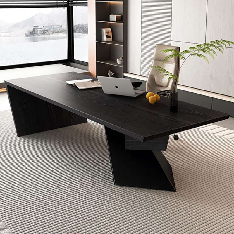 Bureau d'écriture rectangulaire en bois massif noir avec tiroirs, Gauche, 29,53 po H * 86,61 po L * 35,43 po P