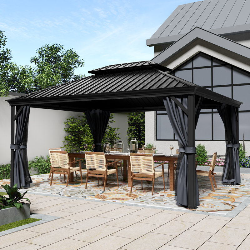 Aluminum Patio Gazebo, Gray, Dark Gray, 12' W x 16' D