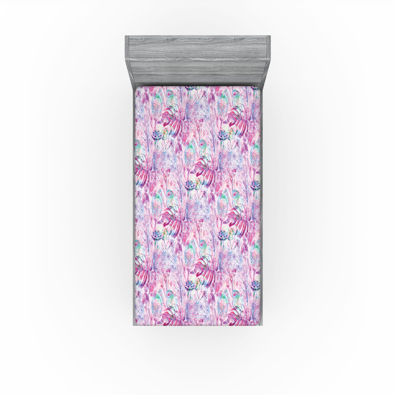 Drap-housse floral Ambesonne, Drap-housse pour lit simple TG, Fuchsia, bleu-vert / floral