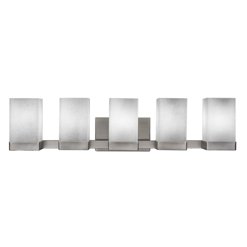Nouvelle 5 Light Bath Bar Shown In Graphite Finish With 4" Square Clear Bubble Glass, Graphite, White Muslin