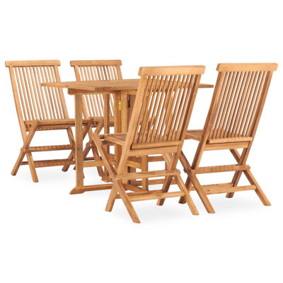 5 Piece Folding Patio Dining Set Solid Teak Wood -  Red Barrel StudioÂ®, 15E4D3D1B85E440CAC475639BFF41502