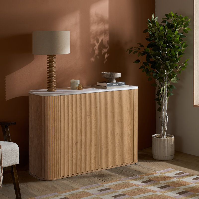 RUSSO Collection Fluted 2 Door Sideboard - Push To Open - 120cm Width, Oak Wood