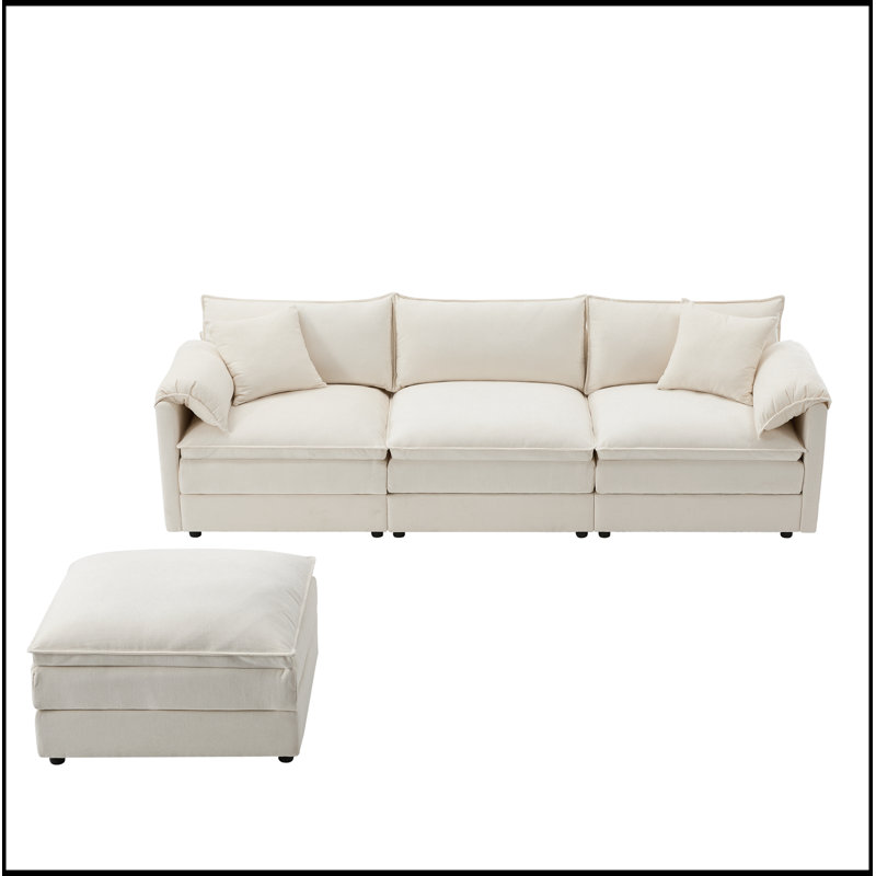 Canapé modulaire luxueux en chenille avec plusieurs conforts pour le salon, Crème, crème