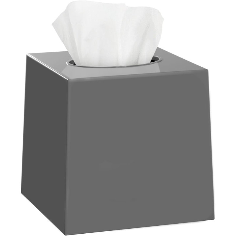 Dwellza Home Square Plastic Tissue Box Cover, Gray