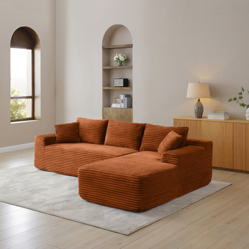 Canapé modulaire 105 po, canapé modulaire Cloud avec assise profonde, canapé modulaire en L moderne avec méridienne, fauteuils rembourrés pour la chambre à coucher du salon, sans assemblage, (ORANGE)