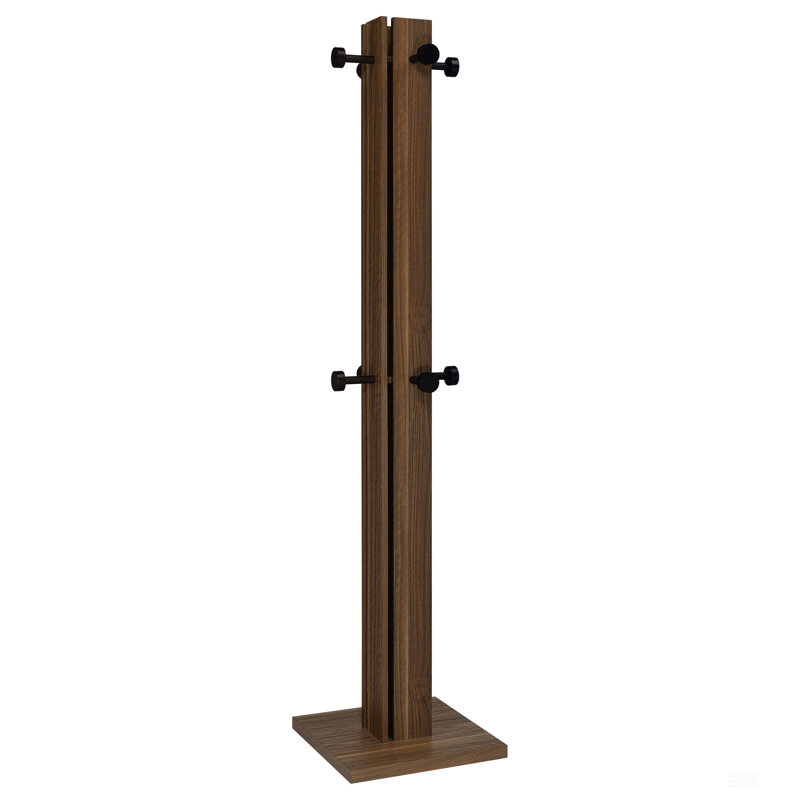 Rawlins Walnut Engineered Wood Coat Rack With 8 Hooks, Mid-Century Modern Design For Entryways And Mudrooms