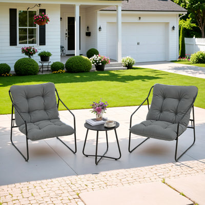 Turquoise 3 Pieces Patio Furniture Set with Coffee Table & Thick Cushions