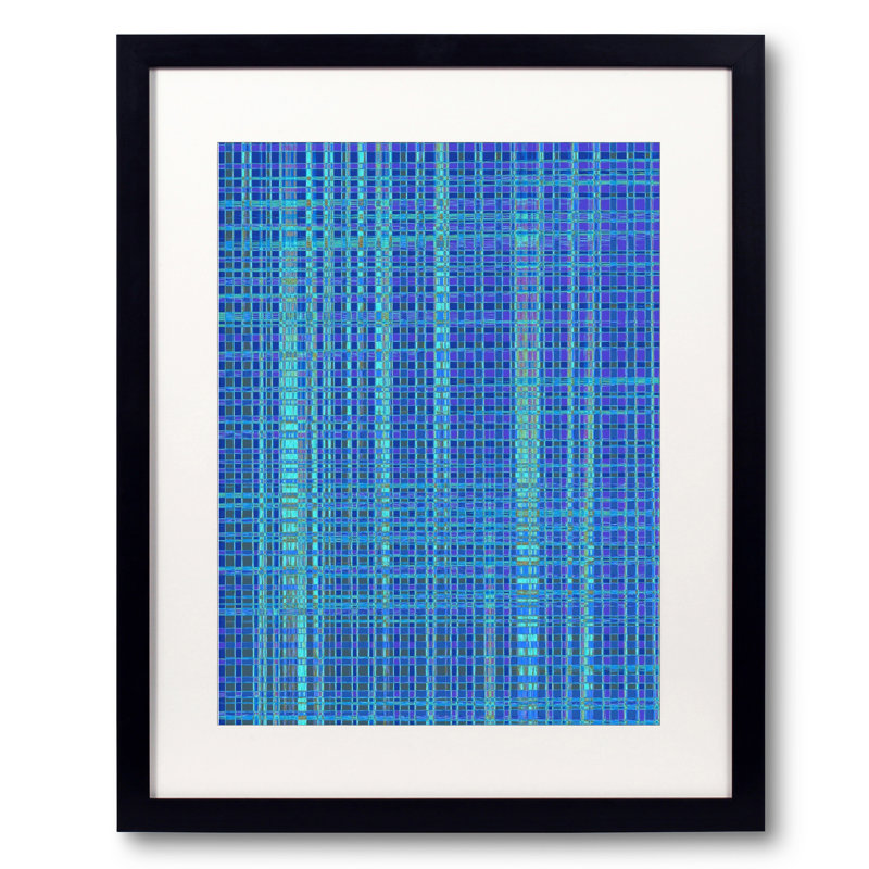 «Blue Box 1» par Drew Gaffney - peinture encadrée, H 31,25 po x l 25,25 po