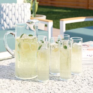 Clear Plastic Pitcher with Lid, Dishwasher Safe, Break Resistant, for Hot/Cold Lemonade Juice Beverage Indoor and Outdoor Entertaining - Nordic White