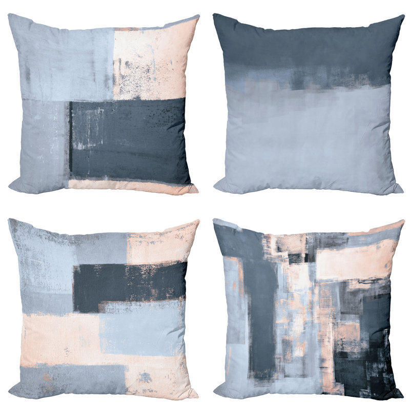 Reversible Pillow Cover, 16" H x 16" W, Pale Peach / Slate Blue