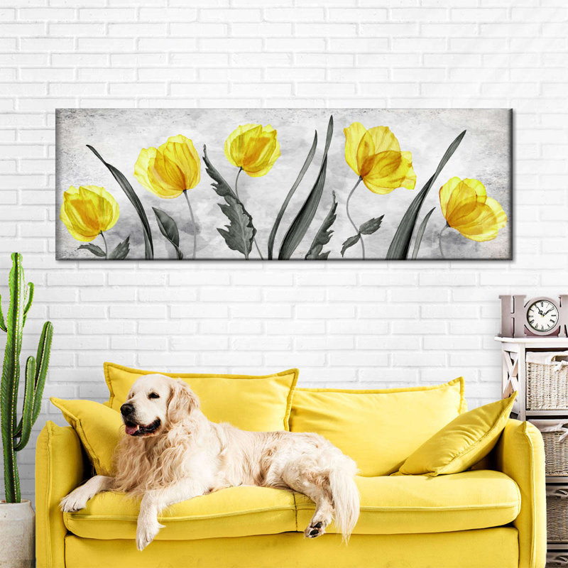 Tulipes jaune vif - impression sur toile tendue, H 8 po x l 24 po x P 1 po