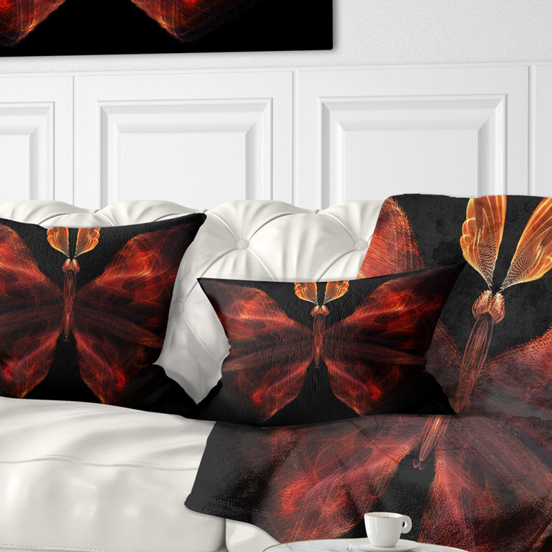 Papillon rouge fractal foncé - coussin imprimé abstrait