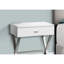 Élégante table en stratifié blanc brillant avec détails en métal et tiroir de rangement pour les espaces de vie