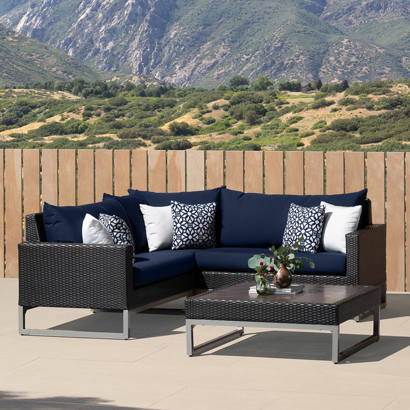 Ensemble de conversation modulaire 4 pièces avec coussins Sunbrella, Brun, Toile bleu marine Sunbrella®