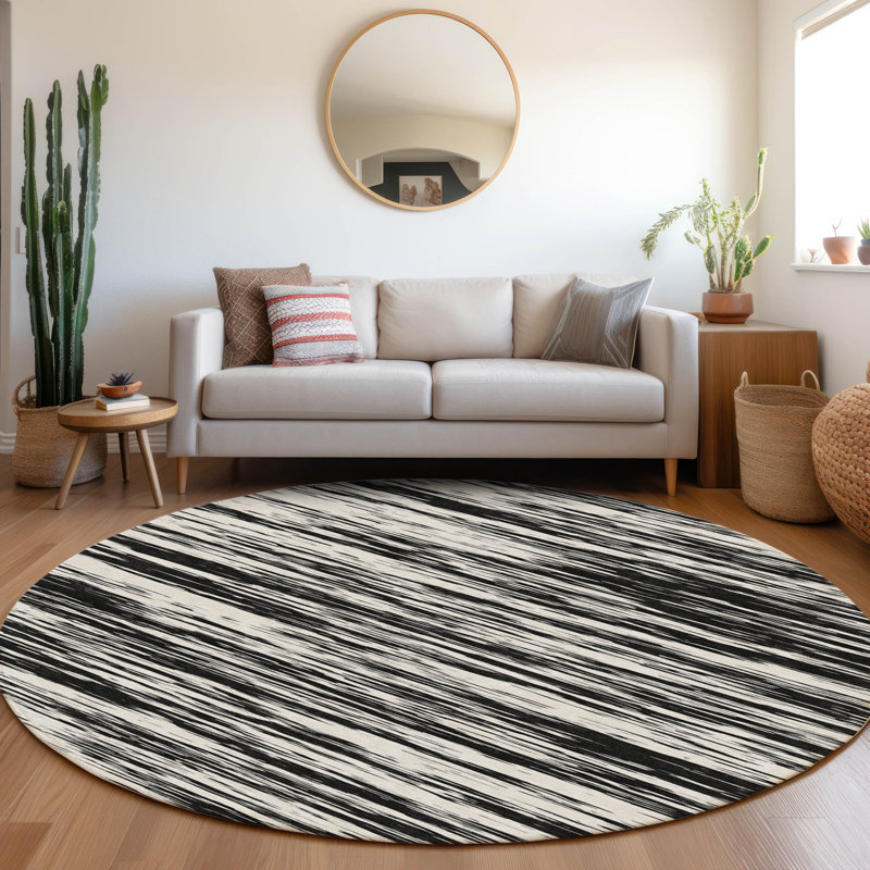 Premium Machine Washable Prisco Black Rug, Round 8'