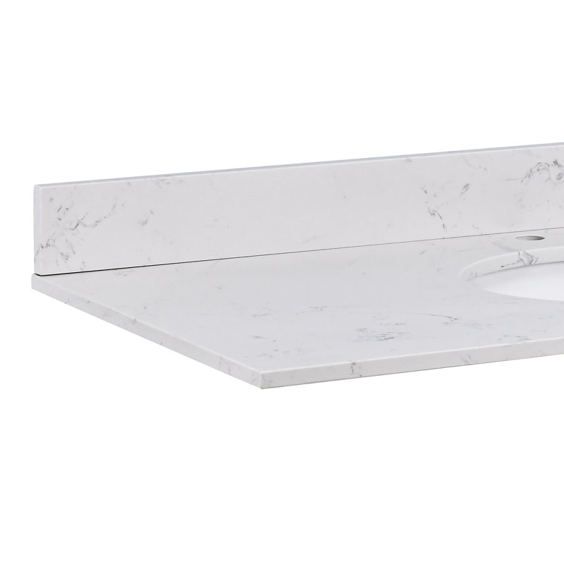 48" Engineered Stone Single Bathroom Vanity Top In Carrara White With Sink Faucet Hole/Backsplash/Overflow (Top Only)