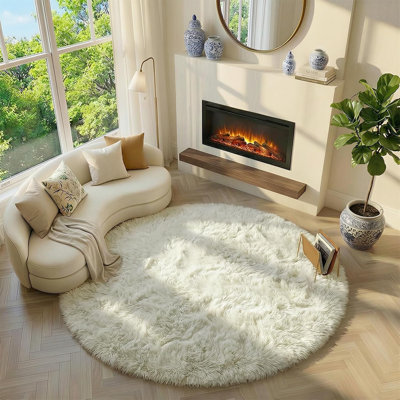 Ivory Cream White Round Area Rug 5Ft,Fluffy Fuzzy Shaggy Soft Plush Furry Carpet