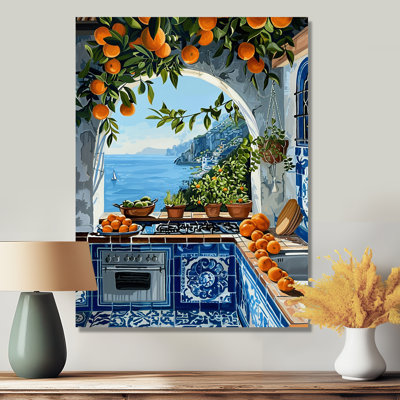 Window View Mediterranean Sea Kitchen Oranges II - Kitchen Wall Art Living Room