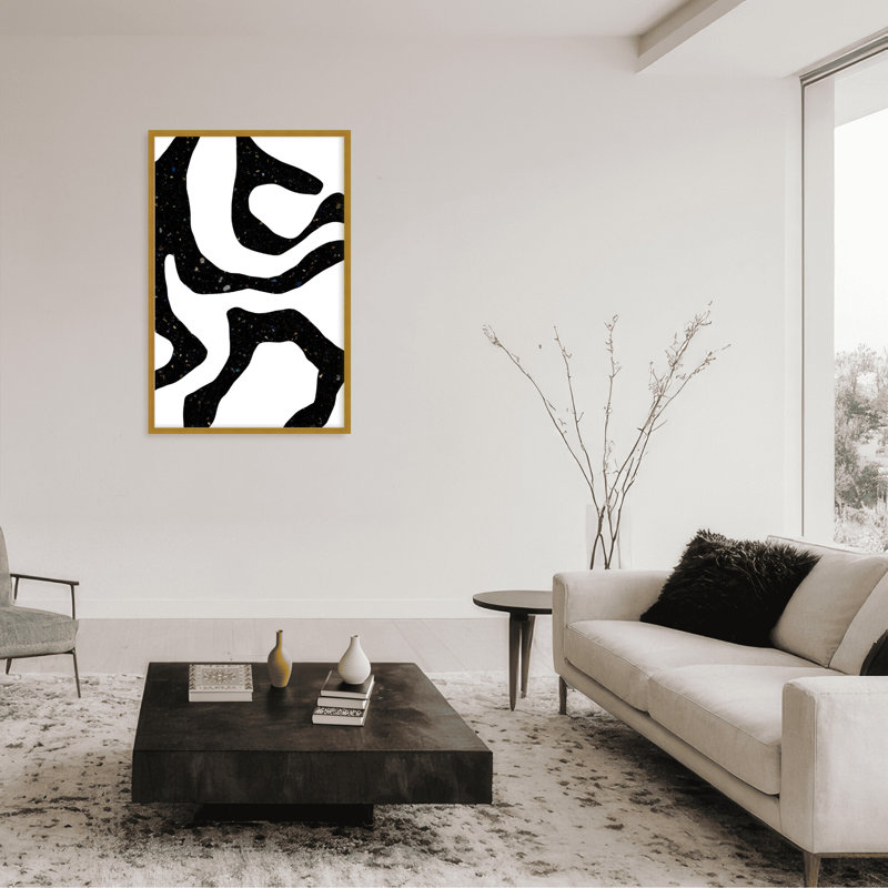 Abstract Black Gems by  - Picture Frame Painting on Paper, 36" H x 24" W x 1.125" D, Black, Framed Print