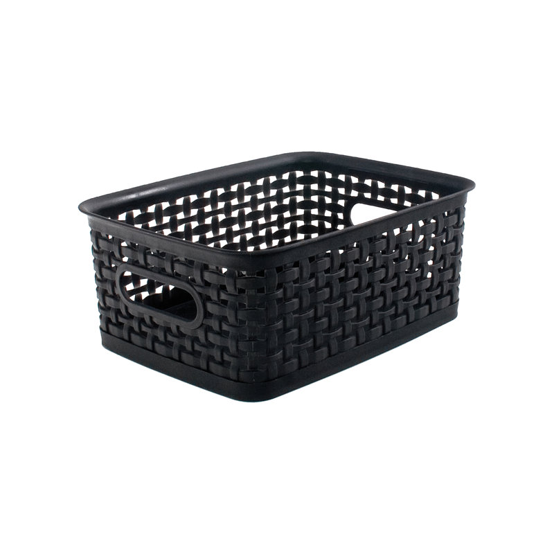  Thinkspace Plastic Weave Bin, Small, Black, Pack Of 3, 12" x 12" x 7.3"