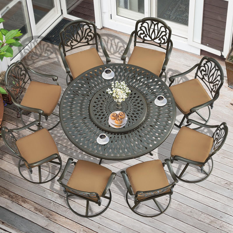 Round 8 - Person 61" L Outdoor Dining Set, Khaki