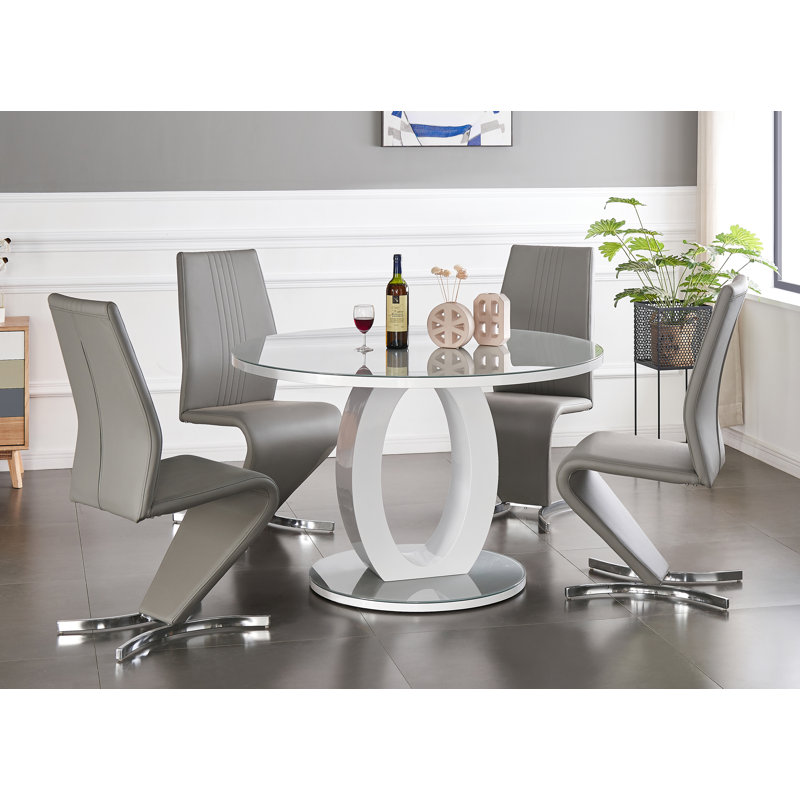Scottsmoor Modern Halo Seat Round Dining Table Set - 6 Luxury Modern Dining Chairs, Grey, Grey