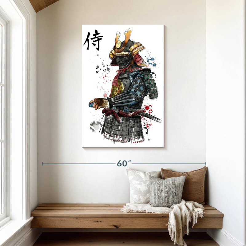 Aquarelle Mait Samurai, H 45 po x l 30 po