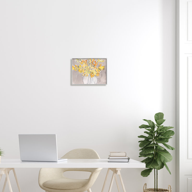 Fleurs de pétales jaunes modernes, H 11 po x l 14 po x P 1,5 po, Encadré gris