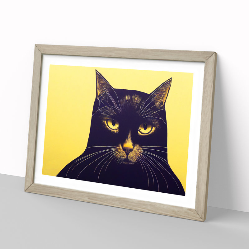Groovy Cat - Single Picture Frame Print, 46cm H x 64cm W x 2cm D, Oak Framed