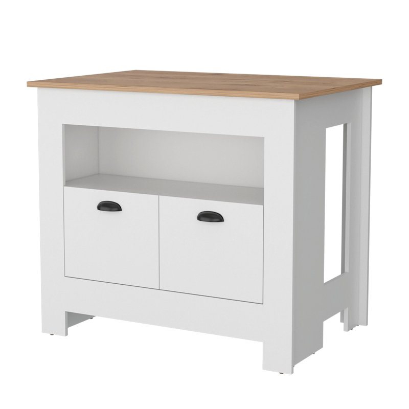 Elegant 2-Door White Kitchen Island - 3 Shelves For Essentials Organization With Efficient Storage Layout 2 Doors &, White